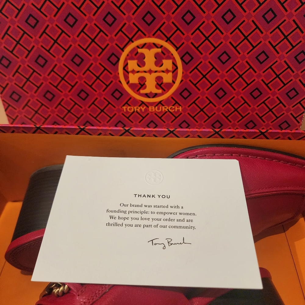 🔥Tory Burch | Red Perrine Mules with Gold Accents - Picture 8 of 17